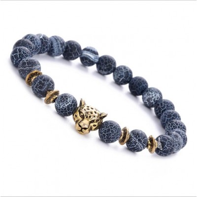 Black agate leopard head energy stone bangle bracelet for men