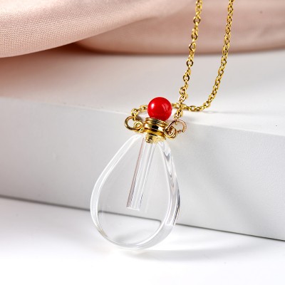 Perfume Bottle Clear Crystal Pendant Necklace Charm Gold Chain Women Jewelry Necklace