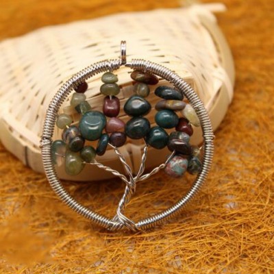 Crystal Stone Birth Stone Pendant Tree Life Metal  Necklace Pendant for luck