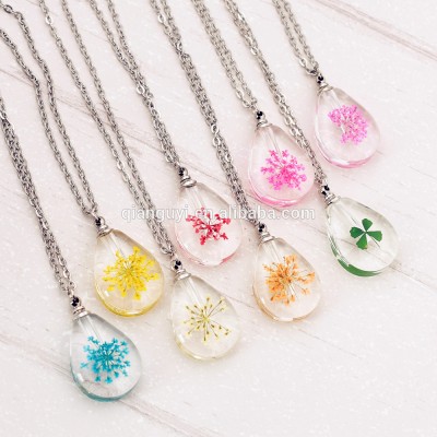 Real natural dried flower vial pendant necklace cap can open rice jewelry pendant