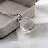 Latest design real dandelion seed ball shape glass pendant necklace lucky bottle pendant necklace DIY handwork jewelry