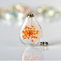 Waterdrop shaped rice art vial glass perfume DIY pendants jewelry with dried flower