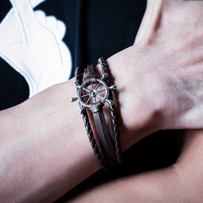 Gift anchor fashion braided rope chain magnetic clasp leather bracelet men luxury leather bracelet