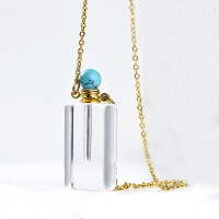 20"Stainless steel gold plated silver necklace essential oil bottle crystal perfume pendant jewelry necklace for wedding gift