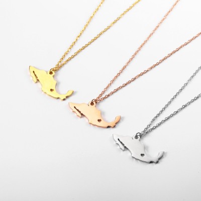 Stainless steel 18K Gold Plated Necklace Country Map Necklace Mexico Map Necklace