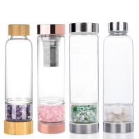 Tea Strainer Amethyst Chip Stone Drink Water Bottle BPA Free Stainless Steel Glass Crystal Water Bottle For Travel